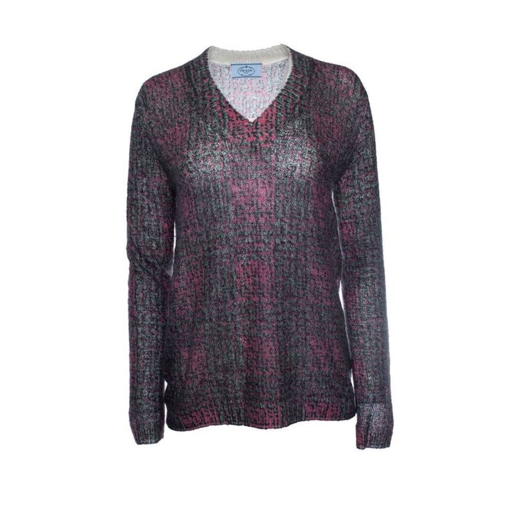 Prada, pink and green printed v neck sweater